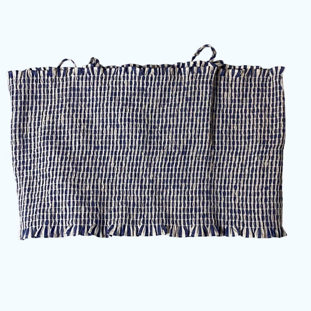 Express Blue‎ White Striped Smocked Tube Top Ruffle Trim Strapless XL